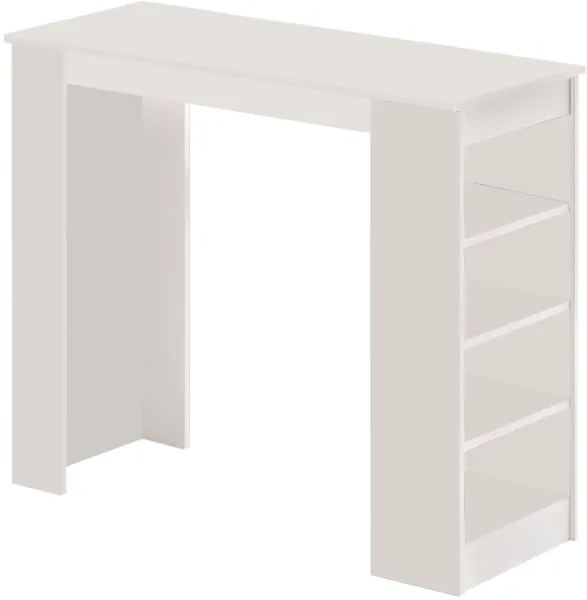 NORDVÄRK ST1 baaripöytä, 3 hyllyllä - valkoinen melamiini (120x51,6)