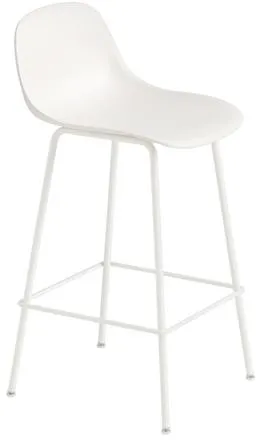 Muuto Fiber Baarituoli Tube Base -jalustalla ja selkänojalla Valkoinen/Valkoinen H87,5 cm