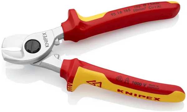 Knipex-kaapelileikkuri, kromattu, VDE-testattu 165 mm