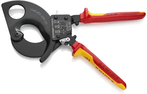 Knipex-kaapelileikkuri (räikkäjärjestelmä) mustaksi lakattu, VDE-hyväksytty 280 mm