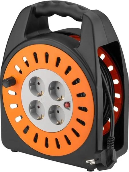 Pro Cable reel 25 m oranssi-musta - 4 suojatulla pistorasialla