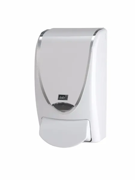 Dispenser Deb Stoko White Silverline, valkoista muovia, hopeareunuksella, 1 L